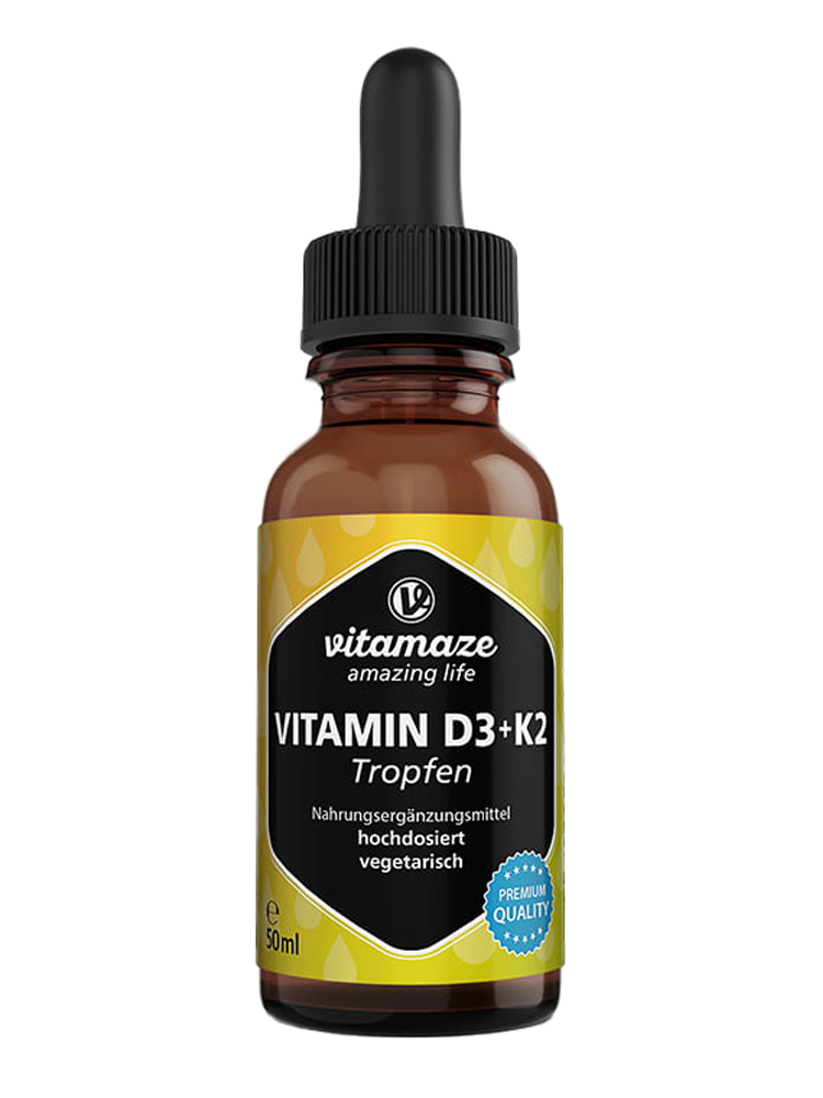 Vitamaze Vitamine D3 1000 Ui + K2 Gouttes à Haute Dose Végétarien 1700 Gouttes